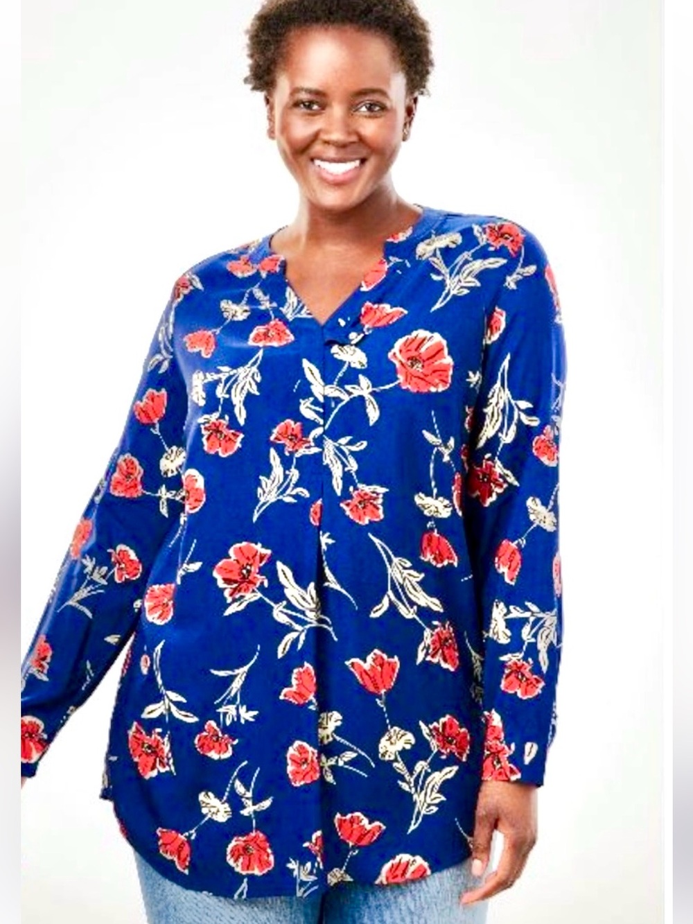 NWT 18/20 Blue & Red Floral tunic long sleeve